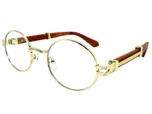 Classic Retro Luxury Designer Hip Hop Style Clear Lens EYEGLASSES Oval Gold Frame - Faux Wooden Arms 27723