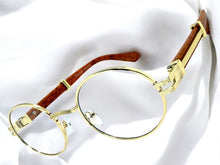 Classic Retro Luxury Designer Hip Hop Style Clear Lens EYEGLASSES Oval Gold Frame - Faux Wooden Arms 27723