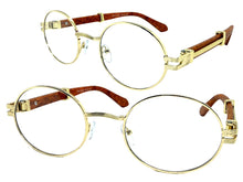 Classic Retro Luxury Designer Hip Hop Style Clear Lens EYEGLASSES Oval Gold Frame - Faux Wooden Arms 27723