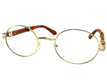 Classic Retro Luxury Designer Hip Hop Style Clear Lens EYEGLASSES Oval Gold Frame - Faux Wooden Arms 27723