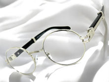 Classic Retro Luxury Designer Hip Hop Style Clear Lens EYEGLASSES Oval Silver Frame - Faux Wooden Arms 27723