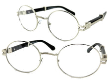 Classic Retro Luxury Designer Hip Hop Style Clear Lens EYEGLASSES Oval Silver Frame - Faux Wooden Arms 27723