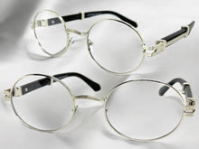 Classic Retro Luxury Designer Hip Hop Style Clear Lens EYEGLASSES Oval Silver Frame - Faux Wooden Arms 27723