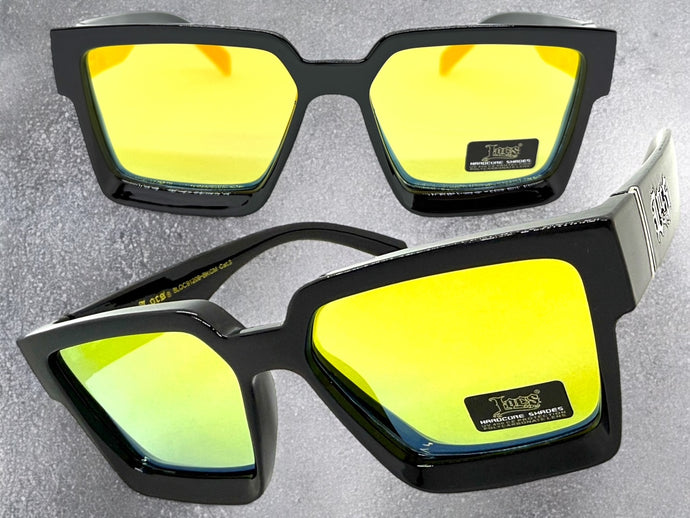 Classic Hardcore Biker Gangster Style LOCS SUNGLASSES Black Frame - Gold Lens 91209
