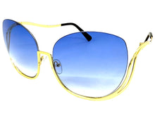 Oversized Exaggerated Classic Vintage Retro Style SUNGLASSES Large Gold Frame - Blue Lens A315