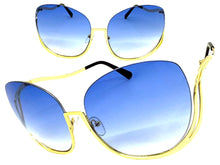 Oversized Exaggerated Classic Vintage Retro Style SUNGLASSES Large Gold Frame - Blue Lens A315