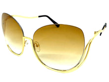 Oversized Exaggerated Classic Vintage Retro Style SUNGLASSES Large Gold Frame - Blue Lens A315