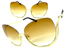 Oversized Exaggerated Classic Vintage Retro Style SUNGLASSES Large Gold Frame - Blue Lens A315