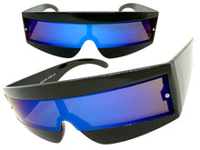 Space Futuristic Robotic Cyclops Shield Costume Party SUNGLASSES Black Frame - Blue Lens K019