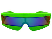 Space Futuristic Robotic Cyclops Shield Costume Party SUNGLASSES Neon Green Frame - Blue Lens K019