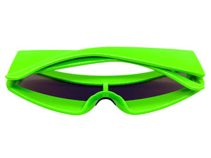 Space Futuristic Robotic Cyclops Shield Costume Party SUNGLASSES Neon Green Frame - Blue Lens K019