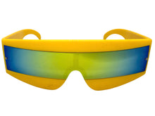 Space Futuristic Robotic Cyclops Shield Costume Party SUNGLASSES Yellow Frame - Gold Lens K019