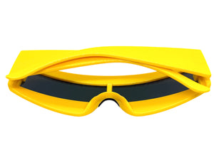 Space Futuristic Robotic Cyclops Shield Costume Party SUNGLASSES Yellow Frame - Gold Lens K019