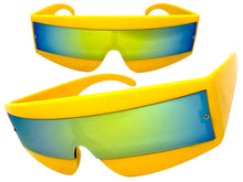 Space Futuristic Robotic Cyclops Shield Costume Party SUNGLASSES Yellow Frame - Gold Lens K019