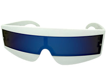 Space Futuristic Robotic Cyclops Shield Costume Party SUNGLASSES White Frame - Blue Lens K019