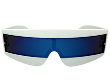 Space Futuristic Robotic Cyclops Shield Costume Party SUNGLASSES White Frame - Blue Lens K019