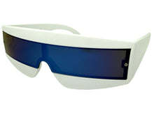 Space Futuristic Robotic Cyclops Shield Costume Party SUNGLASSES White Frame - Blue Lens K019
