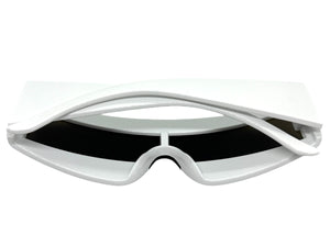 Space Futuristic Robotic Cyclops Shield Costume Party SUNGLASSES White Frame - Blue Lens K019