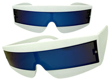 Space Futuristic Robotic Cyclops Shield Costume Party SUNGLASSES White Frame - Blue Lens K019