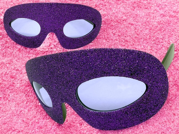 Vibrant Mardi Gras Party Club Beach Cruise Raver Festival SUNGLASSES Fun Shades Purple Glitter Frame 1238