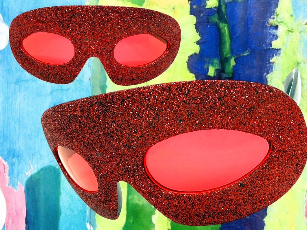 Vibrant Mardi Gras Party Club Beach Cruise Raver Festival SUNGLASSES Fun Shades Red Glitter Frame 1238