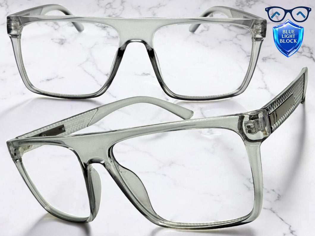 Classy Elegant Modern Contemporary Style Clear Lens Blue Light Block Computer EYEGLASSES Gray Frame 15011