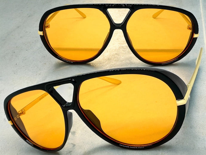 Oversized Vintage Retro Aviator Style SUNGLASSES Large Black & Gold Frame 26008