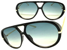 Oversized Vintage Retro Aviator Style SUNGLASSES Large Black & Gold Frame 26008