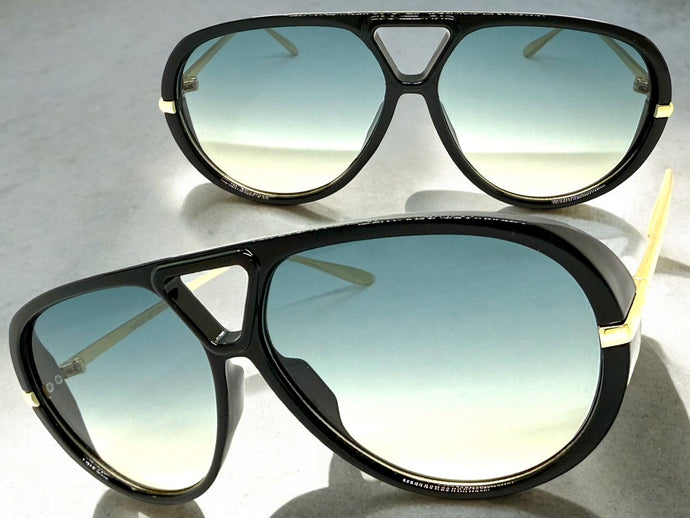 Oversized Vintage Retro Aviator Style SUNGLASSES Large Black & Gold Frame 26008