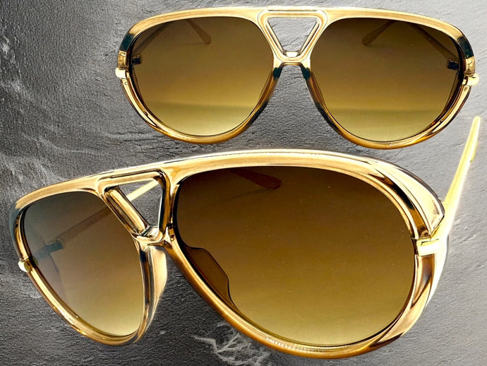 Oversized Vintage Retro Aviator Style SUNGLASSES Large Brown & Gold Frame 26008