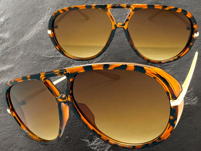 Oversized Vintage Retro Aviator Style SUNGLASSES Large Tortoise & Gold Frame 26008