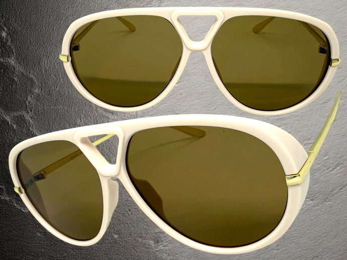 Oversized Vintage Retro Aviator Style SUNGLASSES Large Cream & Gold Frame 26008