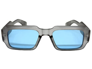 Classic Vintage Retro Style SUNGLASSES Thick Square Gray Frame - Blue Lens 74002