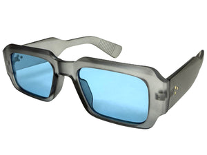 Classic Vintage Retro Style SUNGLASSES Thick Square Gray Frame - Blue Lens 74002