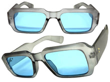 Classic Vintage Retro Style SUNGLASSES Thick Square Gray Frame - Blue Lens 74002