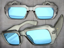 Classic Vintage Retro Style SUNGLASSES Thick Square Gray Frame - Blue Lens 74002