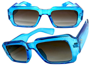 Classic Vintage Retro Style SUNGLASSES Thick Square Blue Frame - Gray Lens 74002