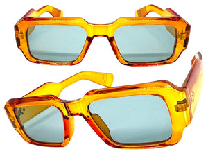 Classic Vintage Retro Style SUNGLASSES Thick Square Orange Frame - Gray Lens 74002