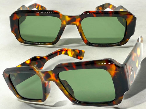 Classic Vintage Retro Style SUNGLASSES Thick Square Tortoise Frame - Green Lens 74002