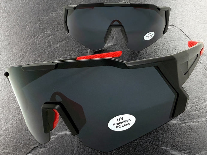 Oversized Retro Sporty Wrap Around Shield Style SUNGLASSES Large Black Frame - Dark Lens 5331