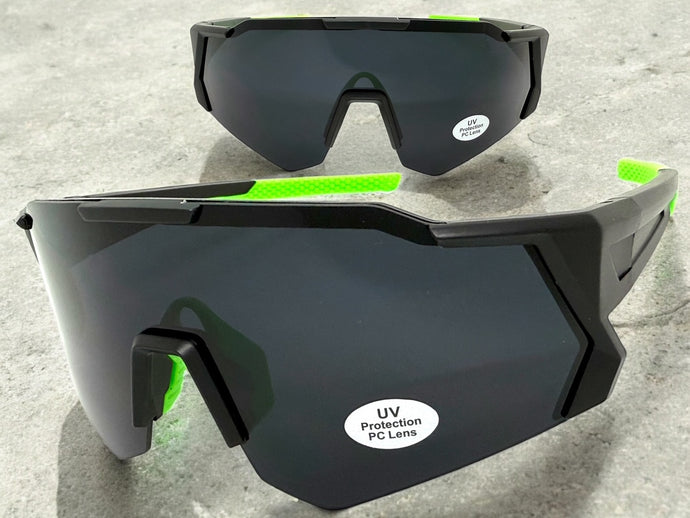 Oversized Retro Sporty Wrap Around Shield Style SUNGLASSES Large Black Frame - Dark Lens 5331