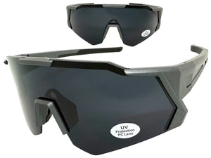 Oversized Retro Sporty Wrap Around Shield Style SUNGLASSES Large Gray Frame - Dark Lens 5331