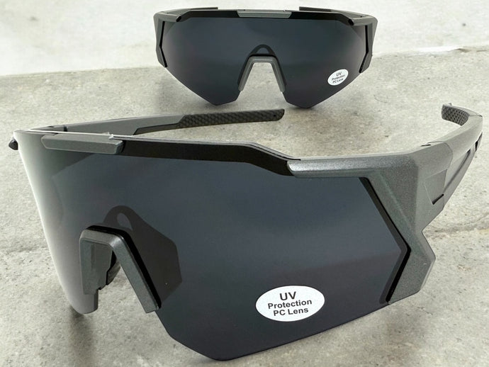 Oversized Retro Sporty Wrap Around Shield Style SUNGLASSES Large Gray Frame - Dark Lens 5331