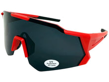 Oversized Retro Sporty Wrap Around Shield Style SUNGLASSES Large Red Frame - Dark Lens 5331