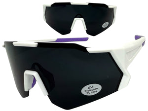 Oversized Retro Sporty Wrap Around Shield Style SUNGLASSES Large White Frame - Dark Lens 5331