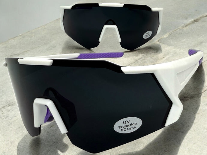 Oversized Retro Sporty Wrap Around Shield Style SUNGLASSES Large White Frame - Dark Lens 5331