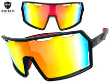 Oversized Retro Sporty Wrap Around Shield Style SUNGLASSES Large Black Frame - Gold Lens 5314