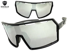 Oversized Retro Sporty Wrap Around Shield Style SUNGLASSES Large Black Frame - Silver Lens 5314