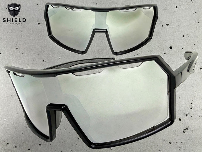 Oversized Retro Sporty Wrap Around Shield Style SUNGLASSES Large Black Frame - Silver Lens 5314