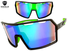 Oversized Retro Sporty Wrap Around Shield Style SUNGLASSES Large Black Frame - Green Lens 5314